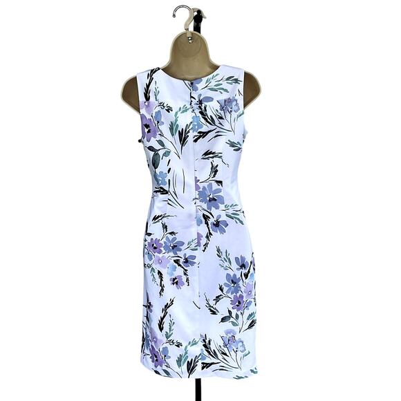 CALVIN KLEIN, SIZE 2, WHITE FLORAL KNEE LENGTH DRESS - Picture 2 of 7